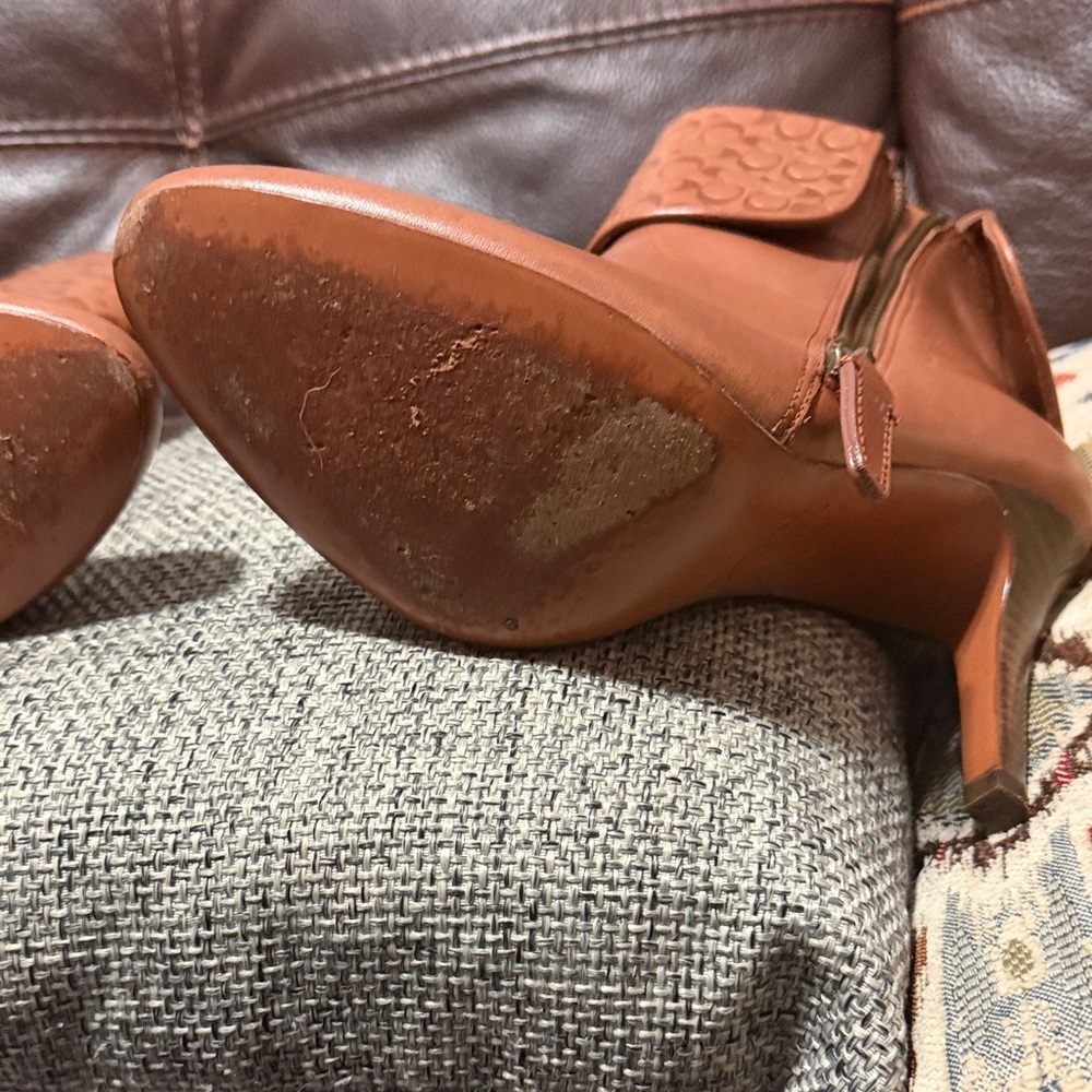 Coach Women's camel brown Leather Fold-Over Ankle Boots - Picture 5 of 10